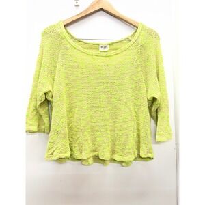 H.I.P. Womens Neon Green Open Knit Cropped Sweater XL NWT Made in Usa